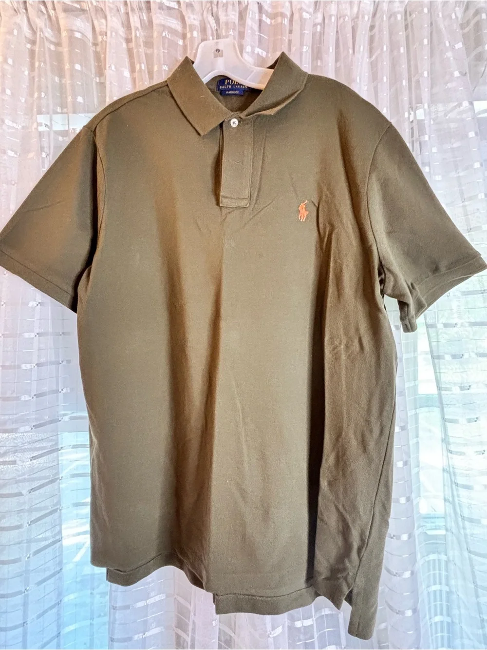 Ralph Lauren Olive Polo with Orange Pony Embroidery